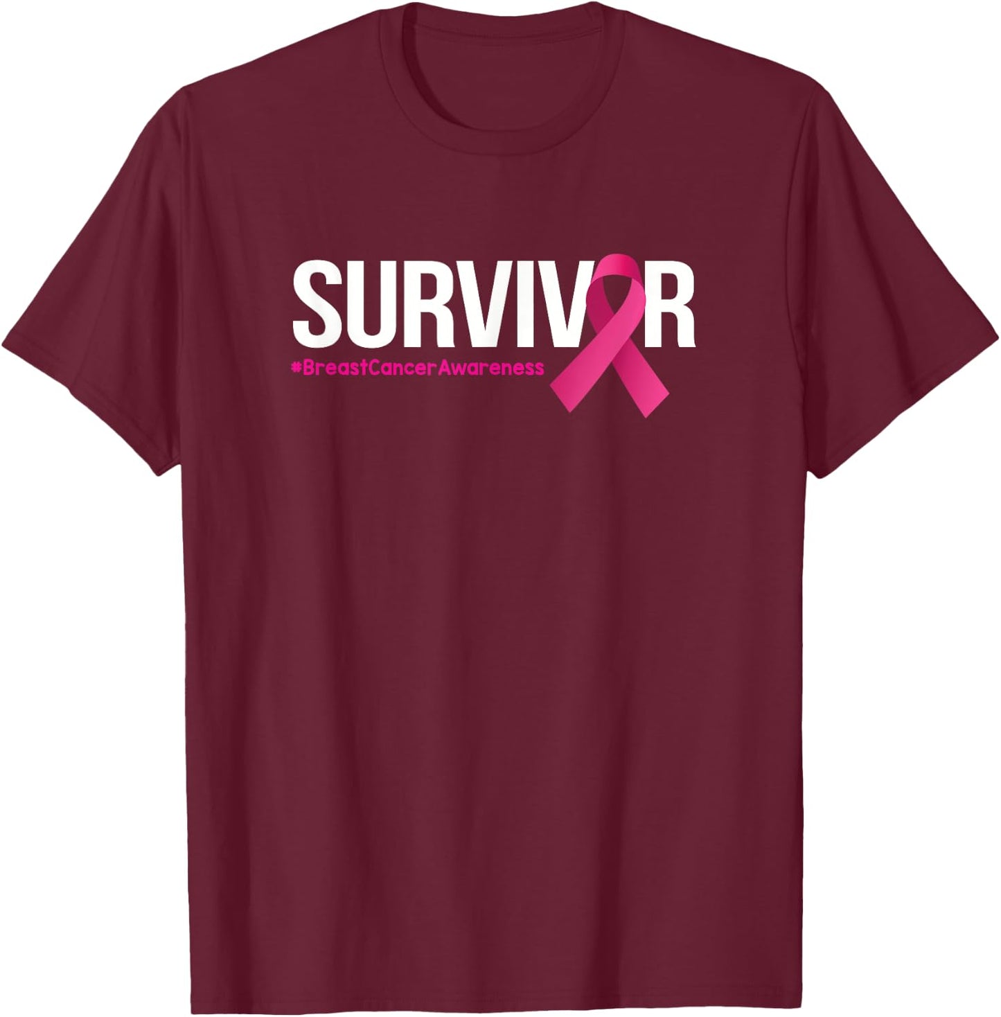 Survivor Breast Cancer Awareness Month Pink Ribbon T-Shirt - T-Shirt | Maroon