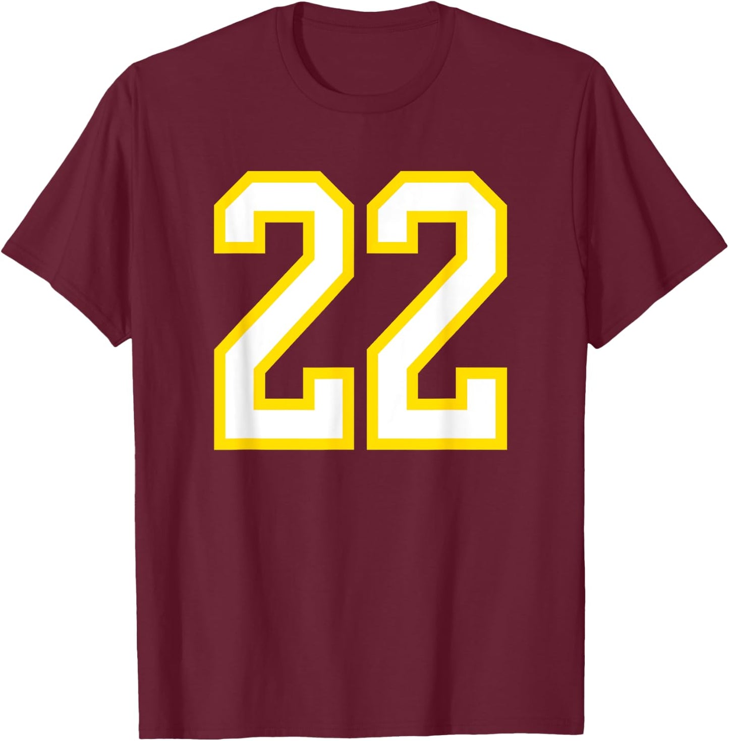Number #22 Sport Yellow White Varsity Number 22 T-Shirt - T-Shirt | Maroon