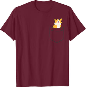 Corgi Dog In Pocket Pembroke Welsh Corgi Women Girls Kids T-Shirt - T-Shirt | Maroon
