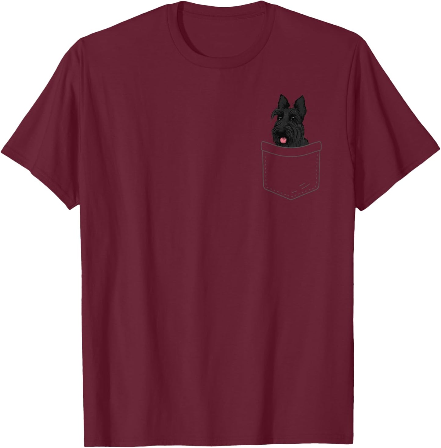 Funny Scottish Terrier Art Men Women Scottie Dog in Pocket T-Shirt - T-Shirt | Maroon