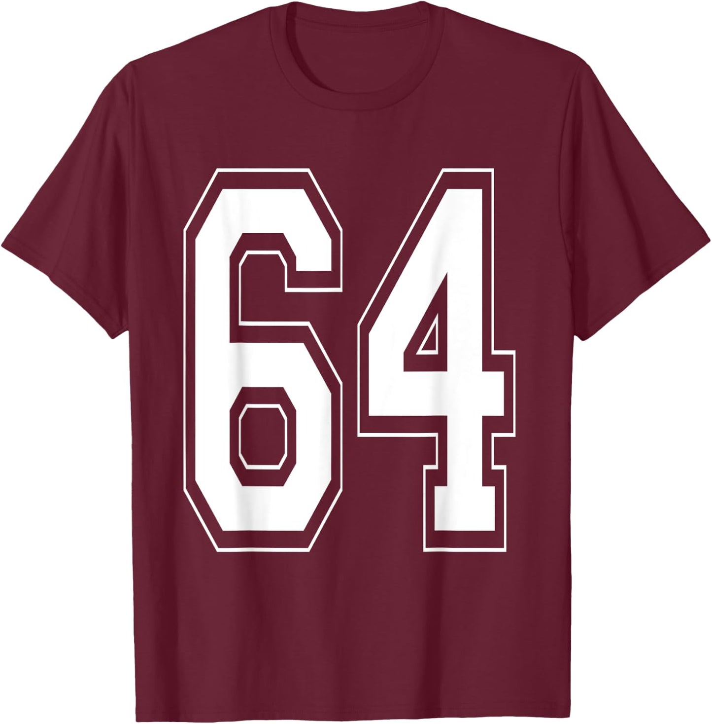Number 64 Baseball Football Soccer Numbered Jersey T-Shirt - T-Shirt | Maroon