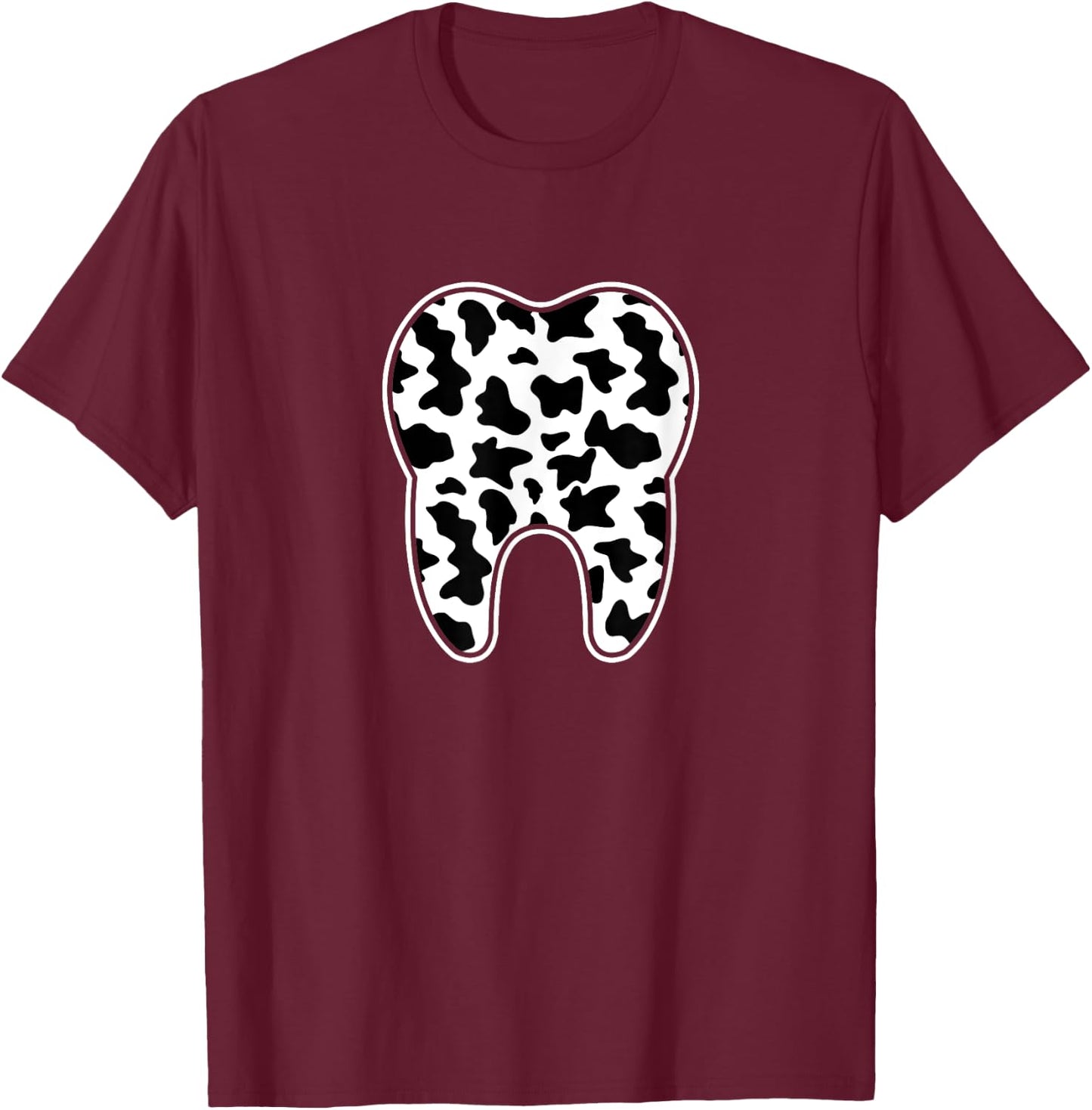 Cute Tooth Cow Print Dentist Dental hygienist Women T-Shirt - T-Shirt | Maroon