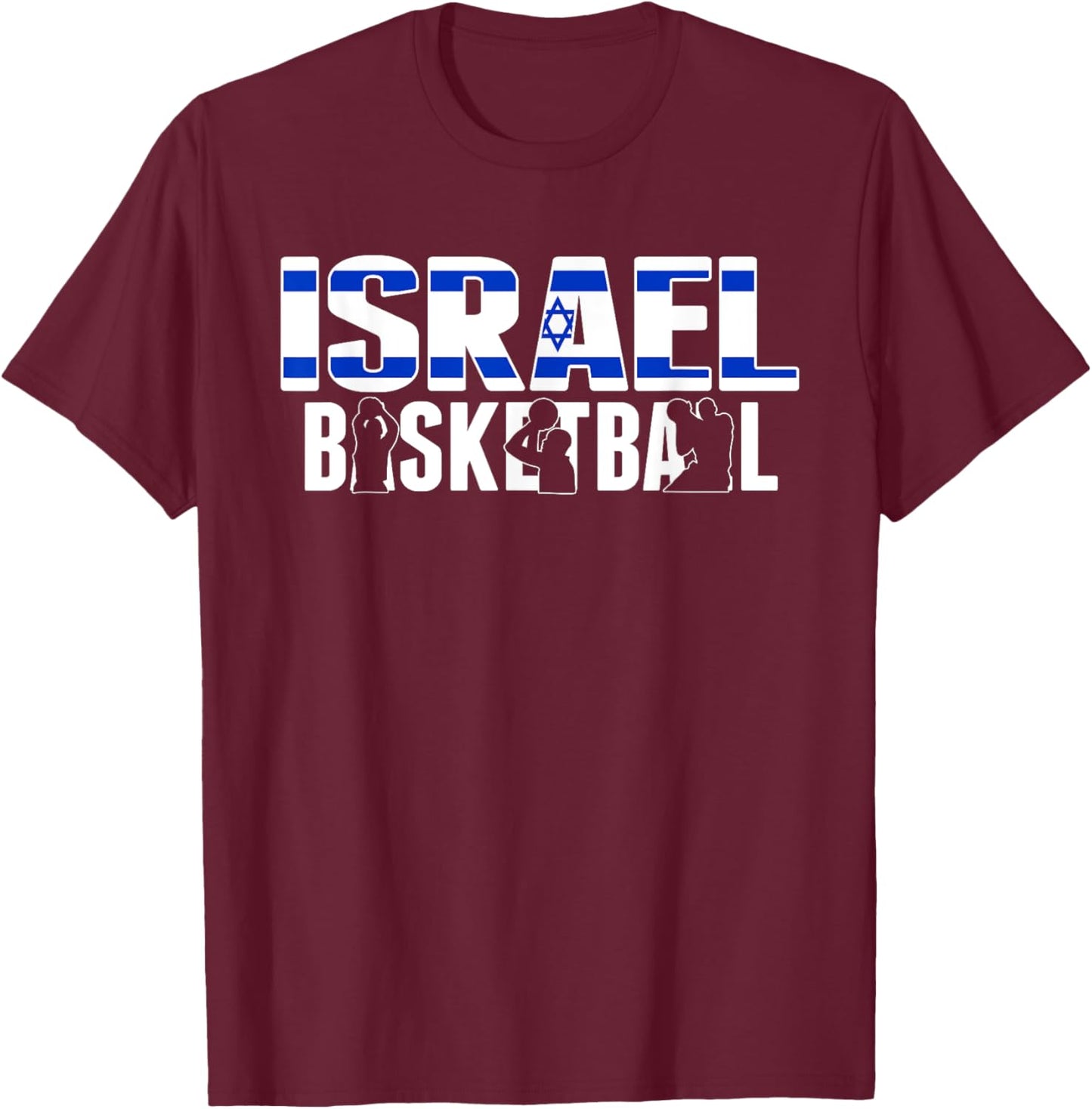 Proud Israel Basketball Fans Jersey Israeli Flag Baller Team T-Shirt - T-Shirt | Maroon