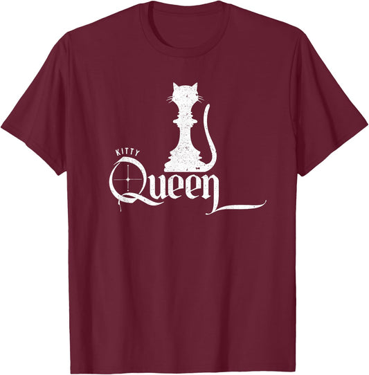 Classic Chess and Cat Design, kitty, Queen and T-Shirt - T-Shirt | Maroon