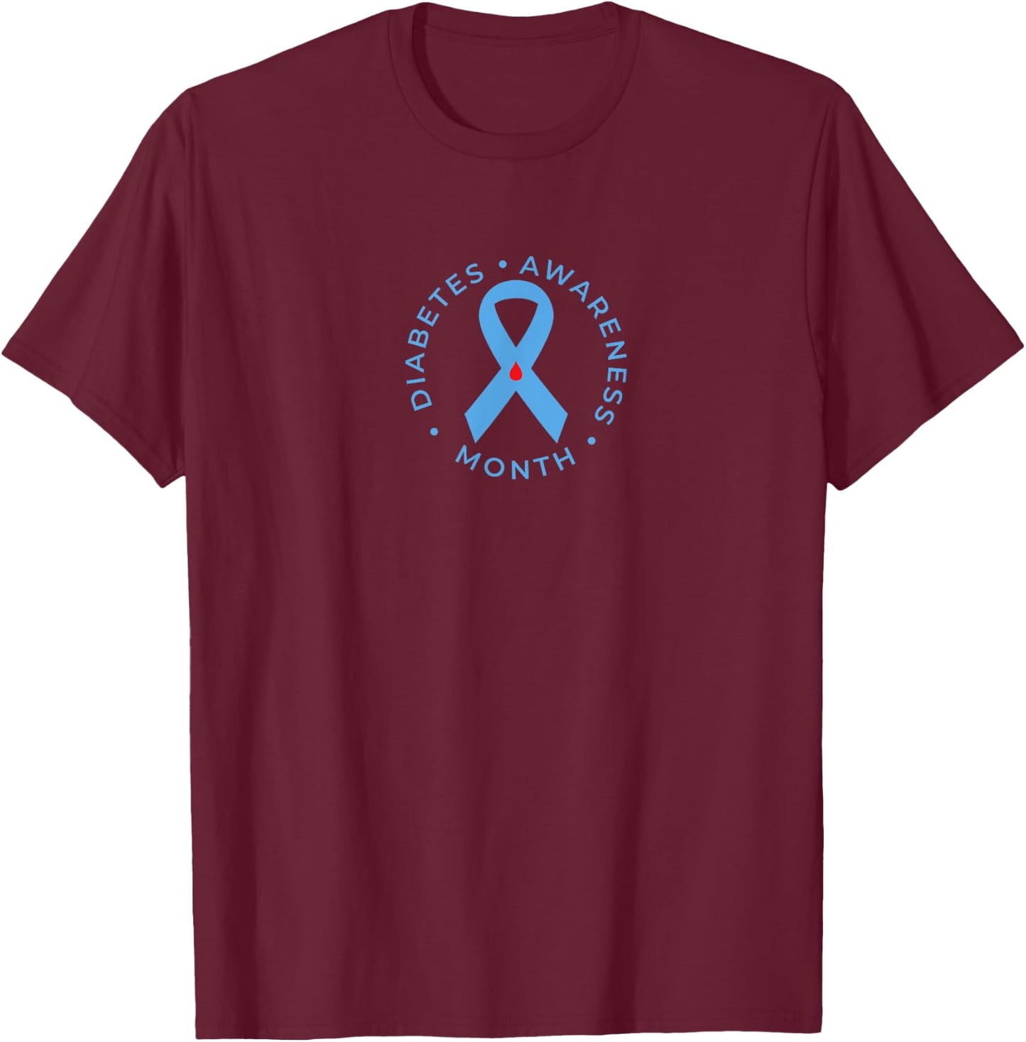 Diabetes Awareness Month Diabetic Blue Love Ribbon T1D T2D T-Shirt - T-Shirt | Maroon