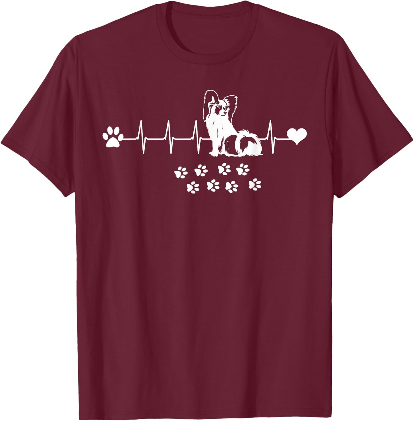 Papillon Dog Paw Heartbeat Spaniel Breed Fur Parent Trainer Men Women Kids T-Shirt - T-Shirt | Maroon