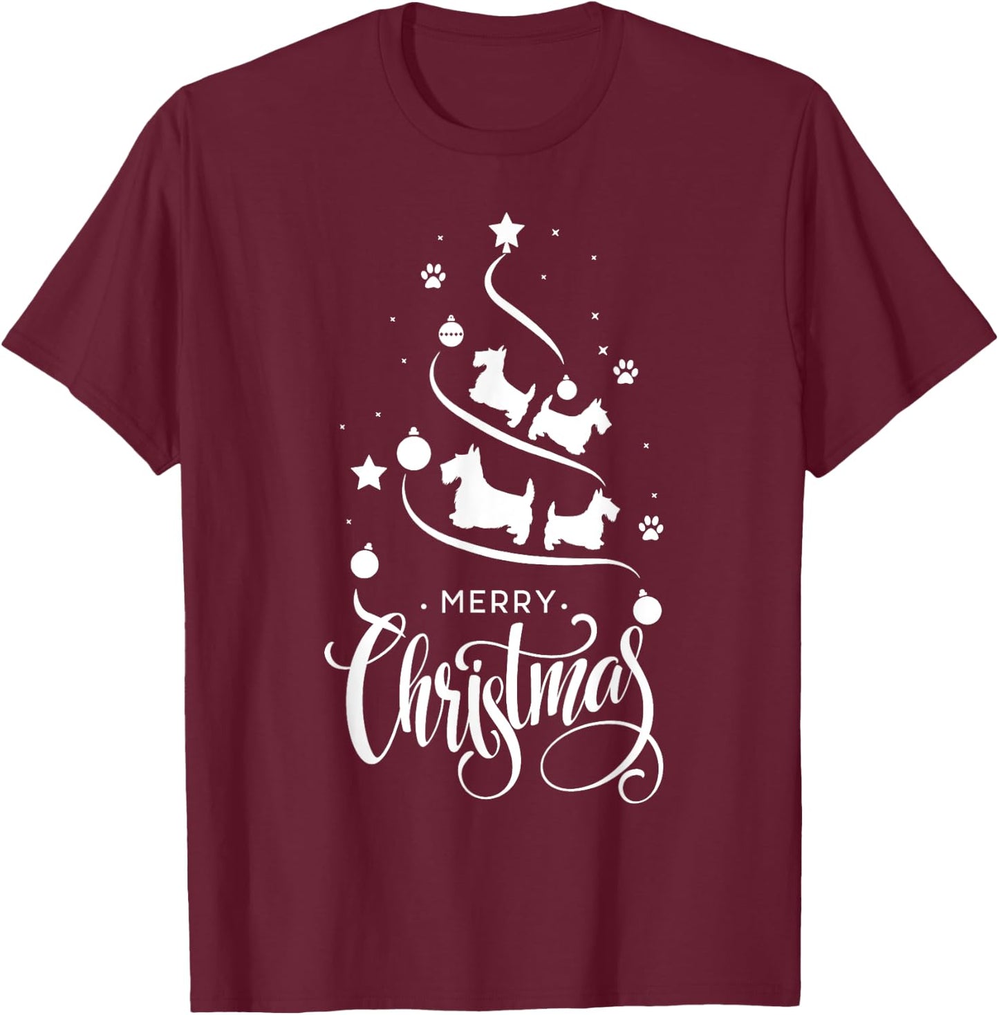 Scottish Terrier Dog Owners Gifts Christmas Tree Dog Lovers T-Shirt - T-Shirt | Maroon