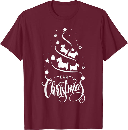 Scottish Terrier Dog Owners Gifts Christmas Tree Dog Lovers T-Shirt - T-Shirt | Maroon
