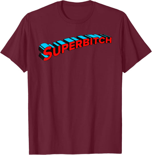 Superbitch Funny Adult SuperHero Comic Book Title T-Shirt - T-Shirt | Maroon