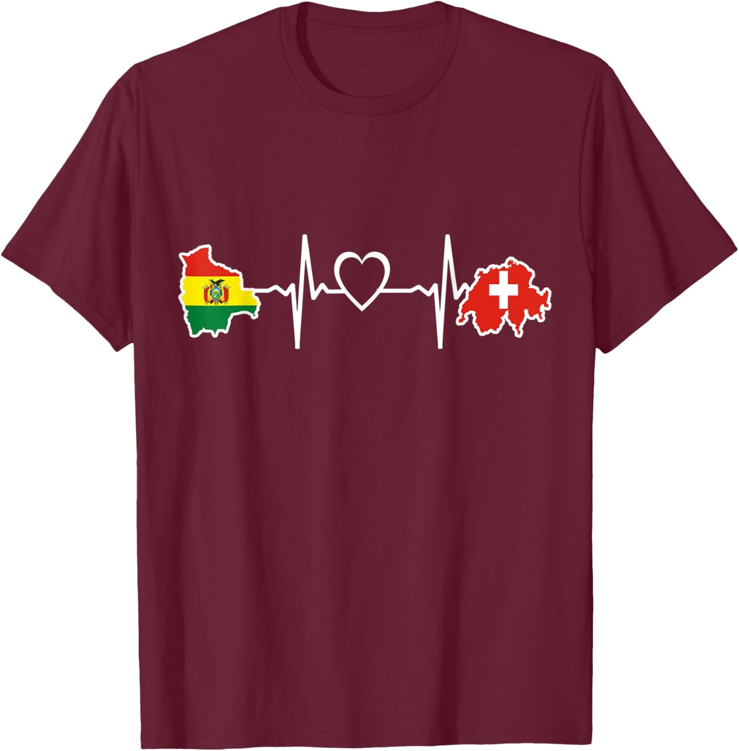 Switzerland Bolivia Flag Swiss Bolivian Heartbeat T-Shirt - T-Shirt | Maroon