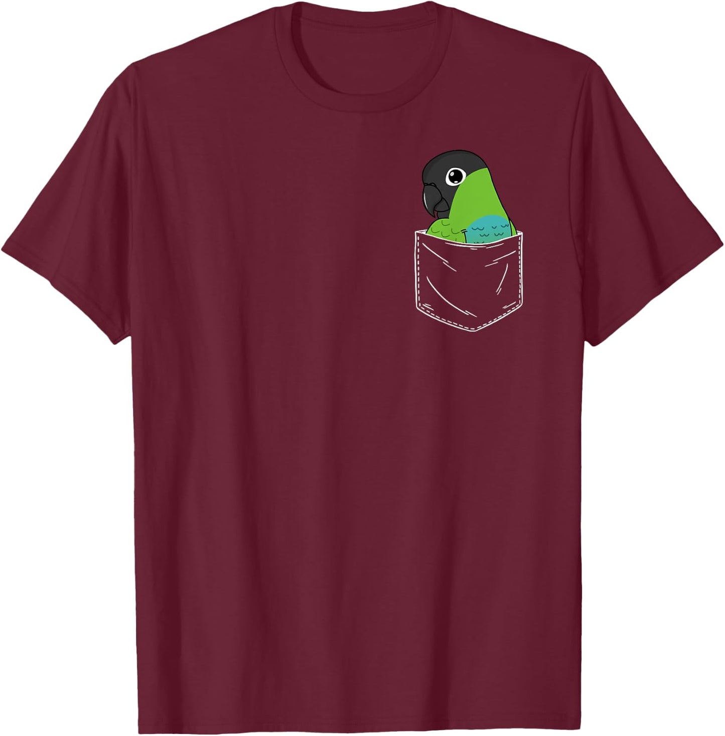 Cute Parrot In A Pocket I Nanday Conure T-Shirt - T-Shirt | Maroon