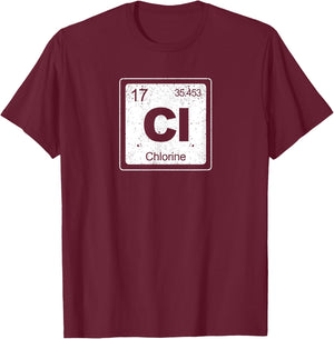 Chlorine Periodic Table Symbol Chemistry Funny Swimming Dive T-Shirt - T-Shirt | Maroon
