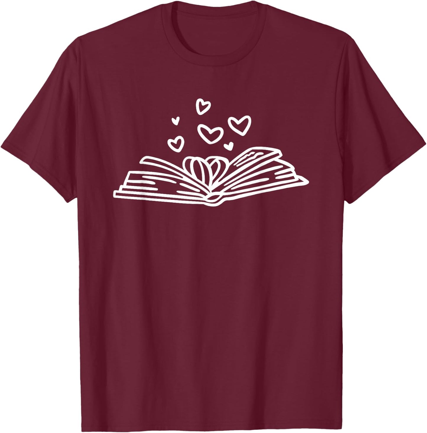 Book Lover Open Book Reading Books Hearts Book T-Shirt - T-Shirt | Maroon
