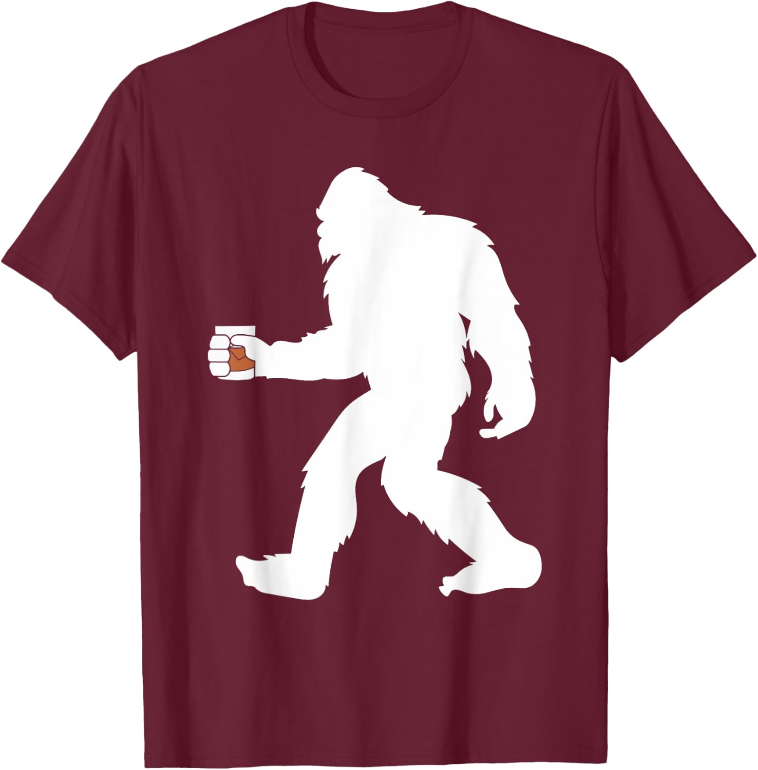 Bourbon Whiskey Drinking Bigfoot Sasquatch T-Shirt - T-Shirt | Maroon
