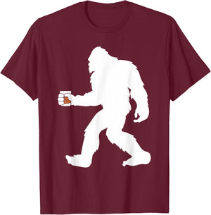 Bourbon Whiskey Drinking Bigfoot Sasquatch T-Shirt - T-Shirt | Maroon