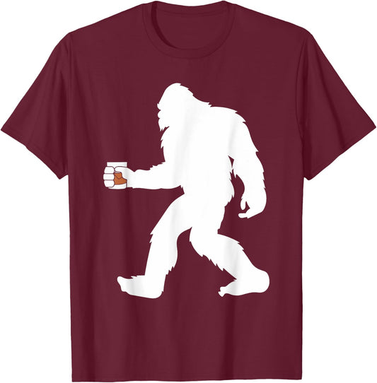 Bourbon Whiskey Drinking Bigfoot Sasquatch T-Shirt - T-Shirt | Maroon