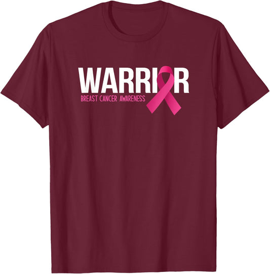 Warrior Breast Cancer Awareness Month Pink Ribbon Fighter T-Shirt - T-Shirt | Maroon