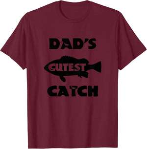 Dad's Cutest Catch Father Son Daughter Love Fishing Dad T-Shirt - T-Shirt | Maroon