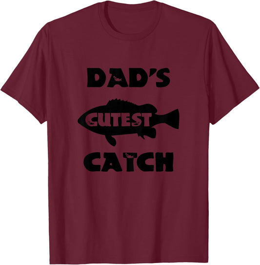 Dad's Cutest Catch Father Son Daughter Love Fishing Dad T-Shirt - T-Shirt | Maroon