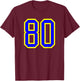 Jersey Number #80 Blue Yellow Birthday Sports Number 80 T-Shirt - T-Shirt | Maroon