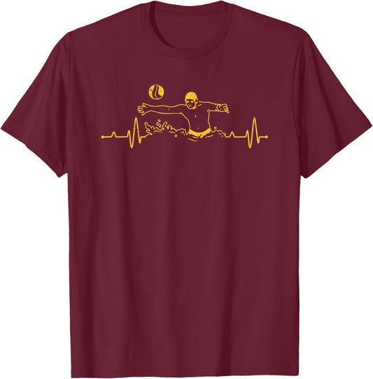 Water Polo Heartbeat Goalie Pulse Athlete Team Sport Lover T-Shirt - T-Shirt | Maroon