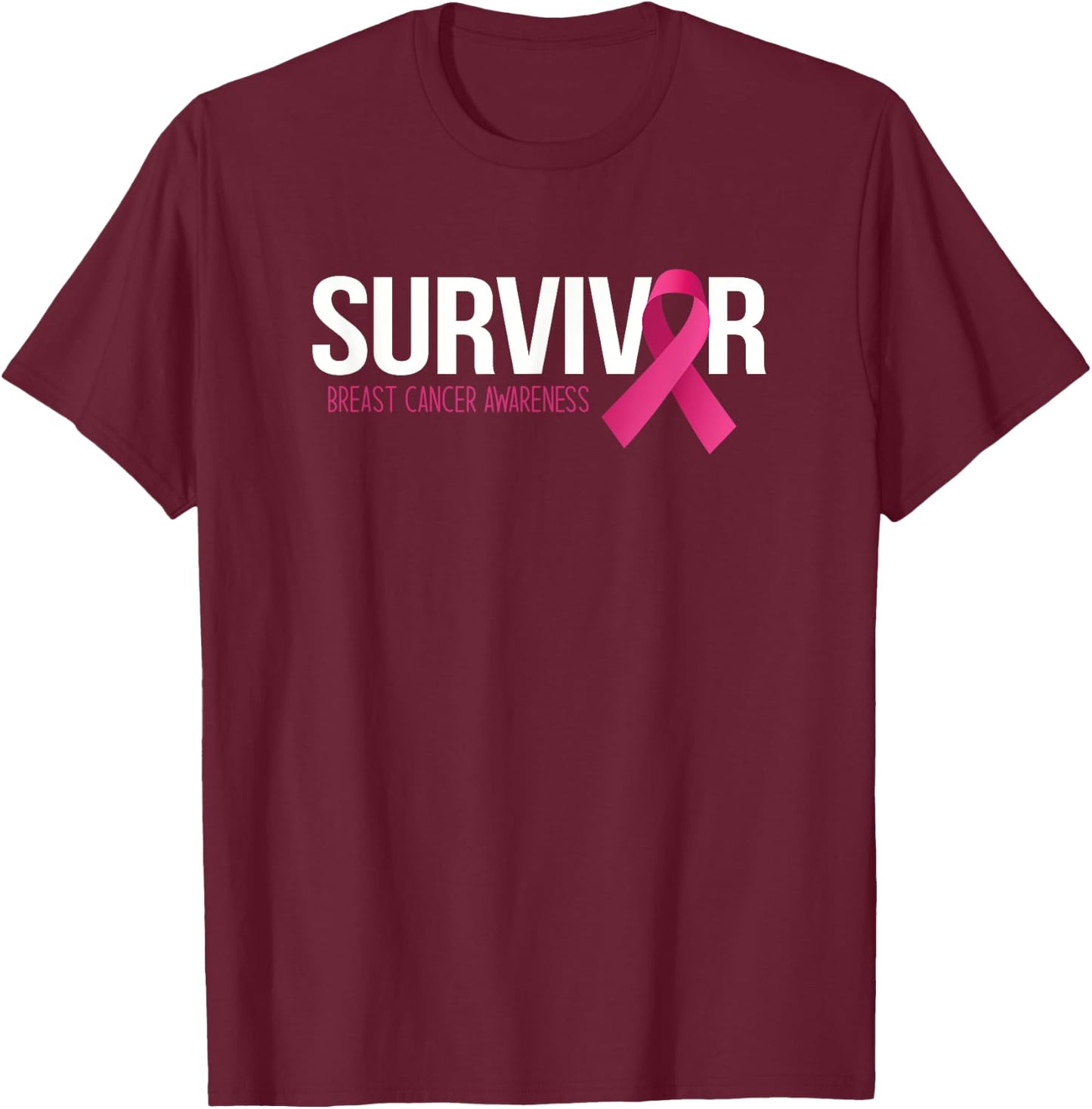 Survivor Breast Cancer Awareness Month Pink Ribbon T-Shirt - T-Shirt | Maroon