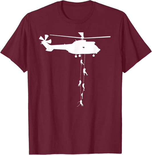 Helicopter dropping Soldiers air assault T-Shirt - T-Shirt | Maroon