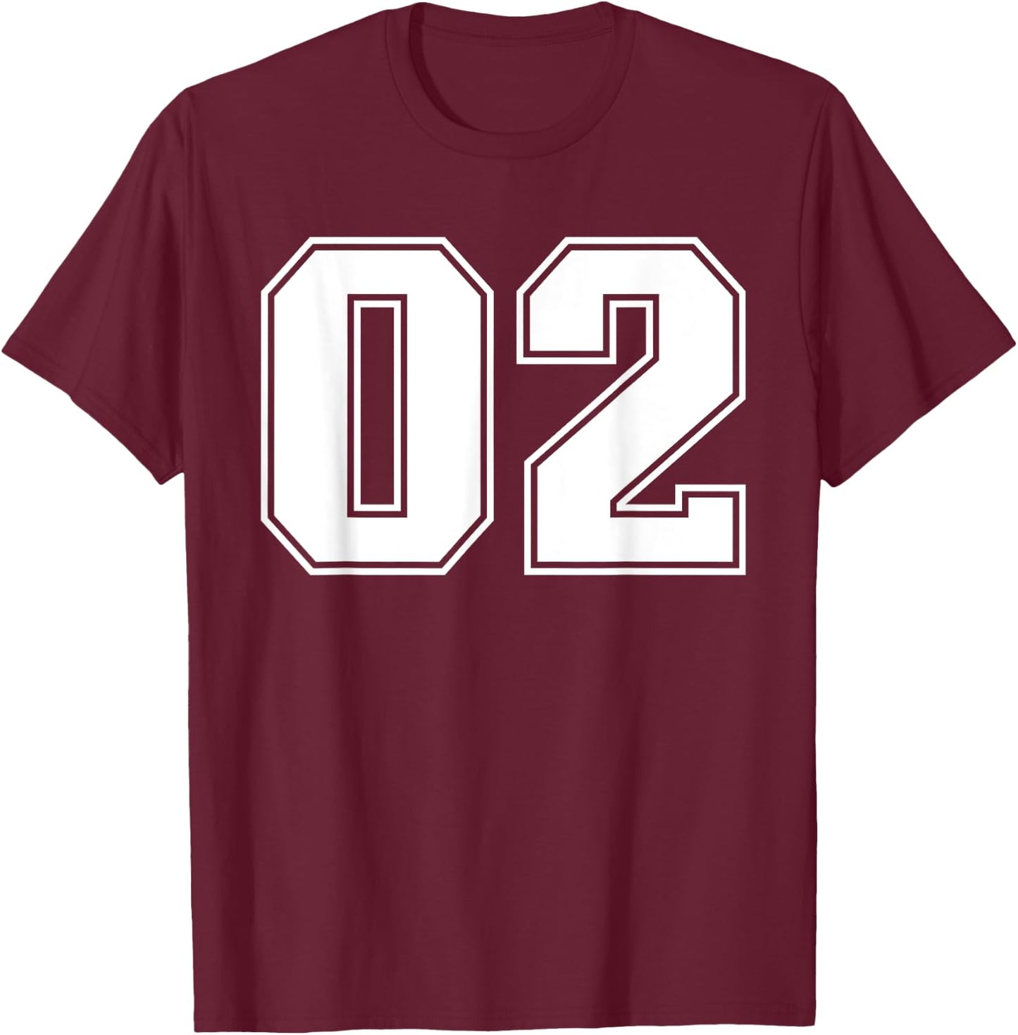 02 Jersey Number Baseball Football Soccer Halloween Birthday T-Shirt - T-Shirt | Maroon
