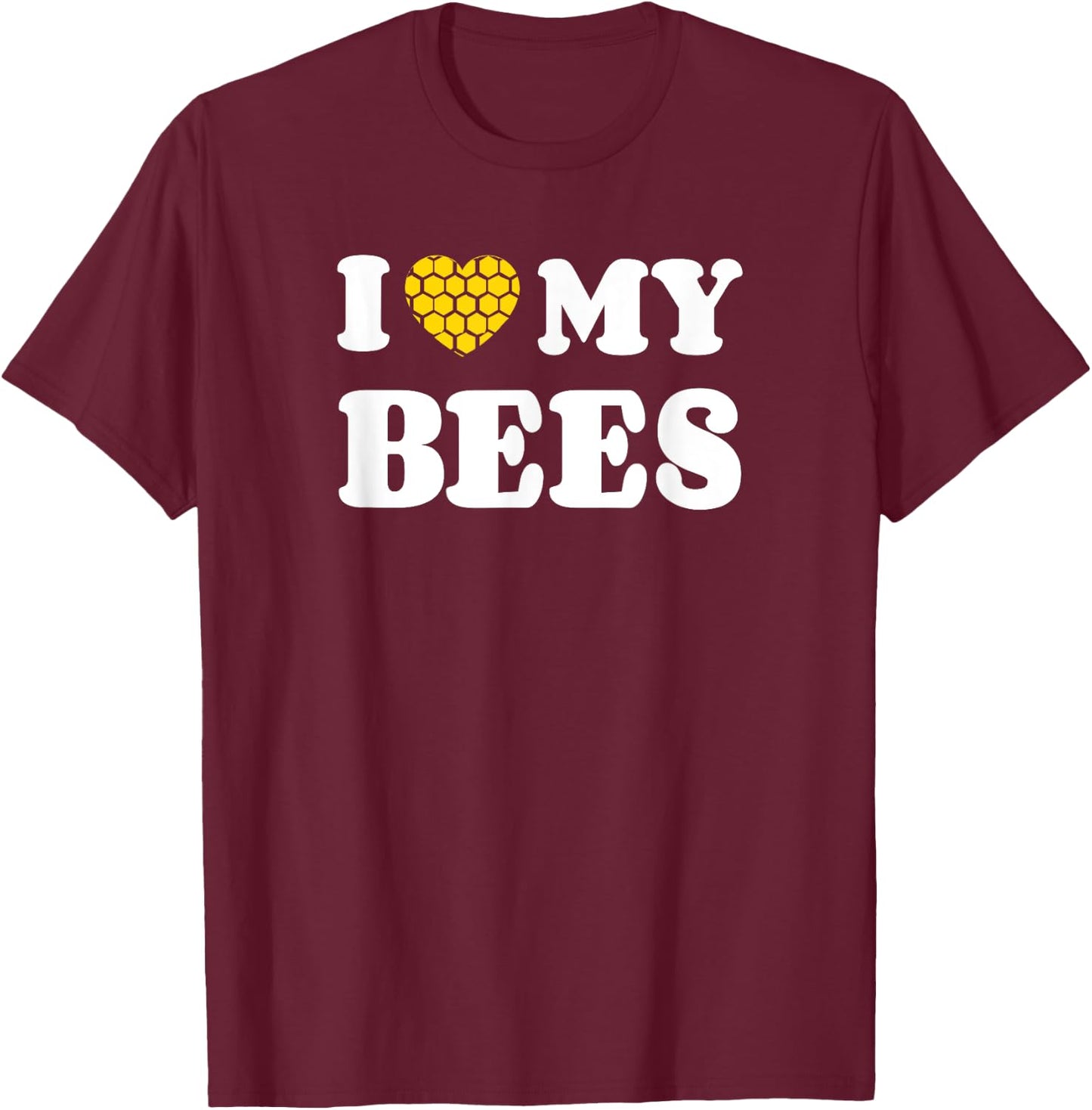 I Love My Bees Honeycomb Heart T-Shirt - T-Shirt | Maroon