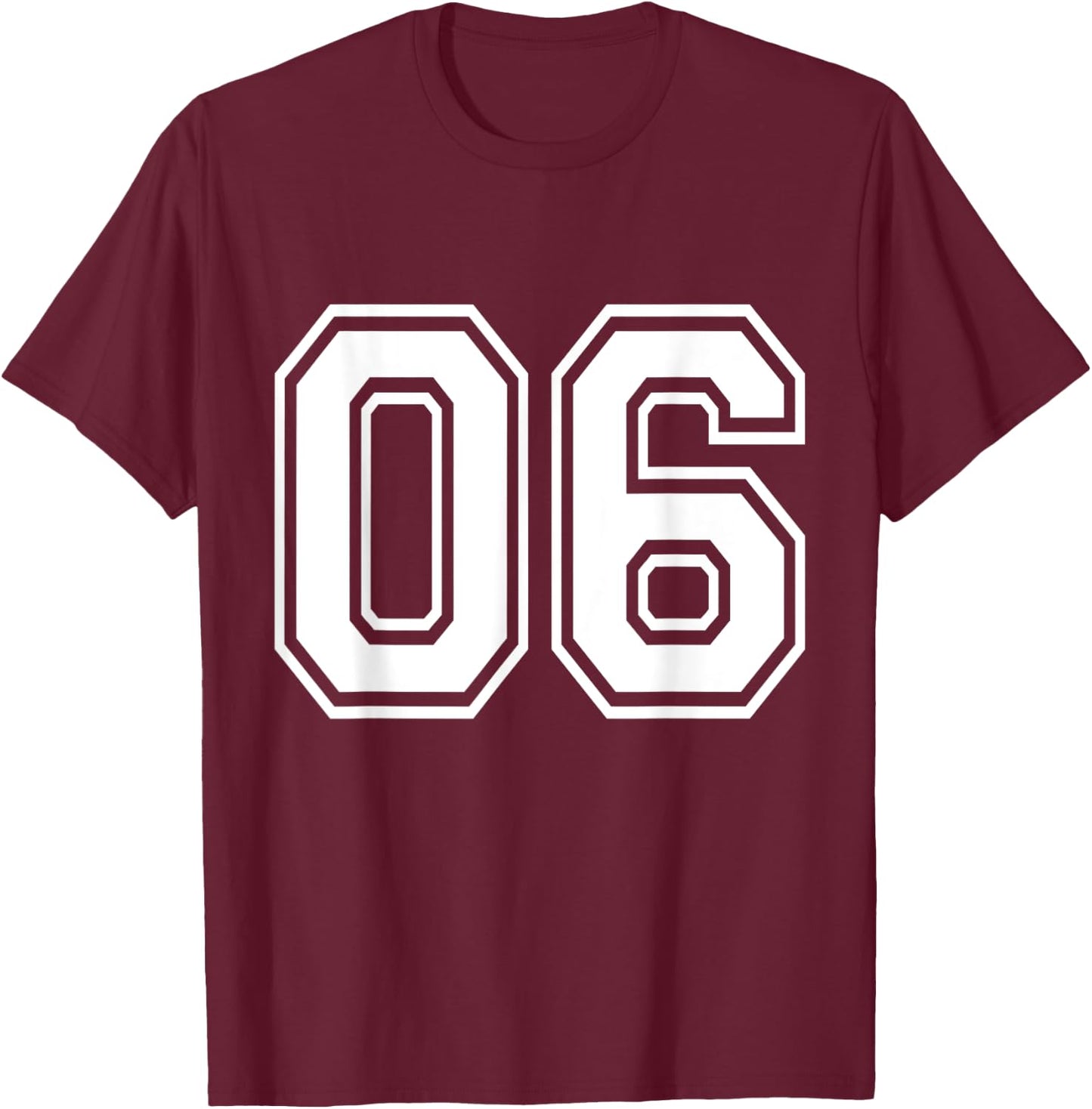 Number 06 Varsity Sports Team Jersey 6th Birthday 6 Years T-Shirt - T-Shirt | Maroon
