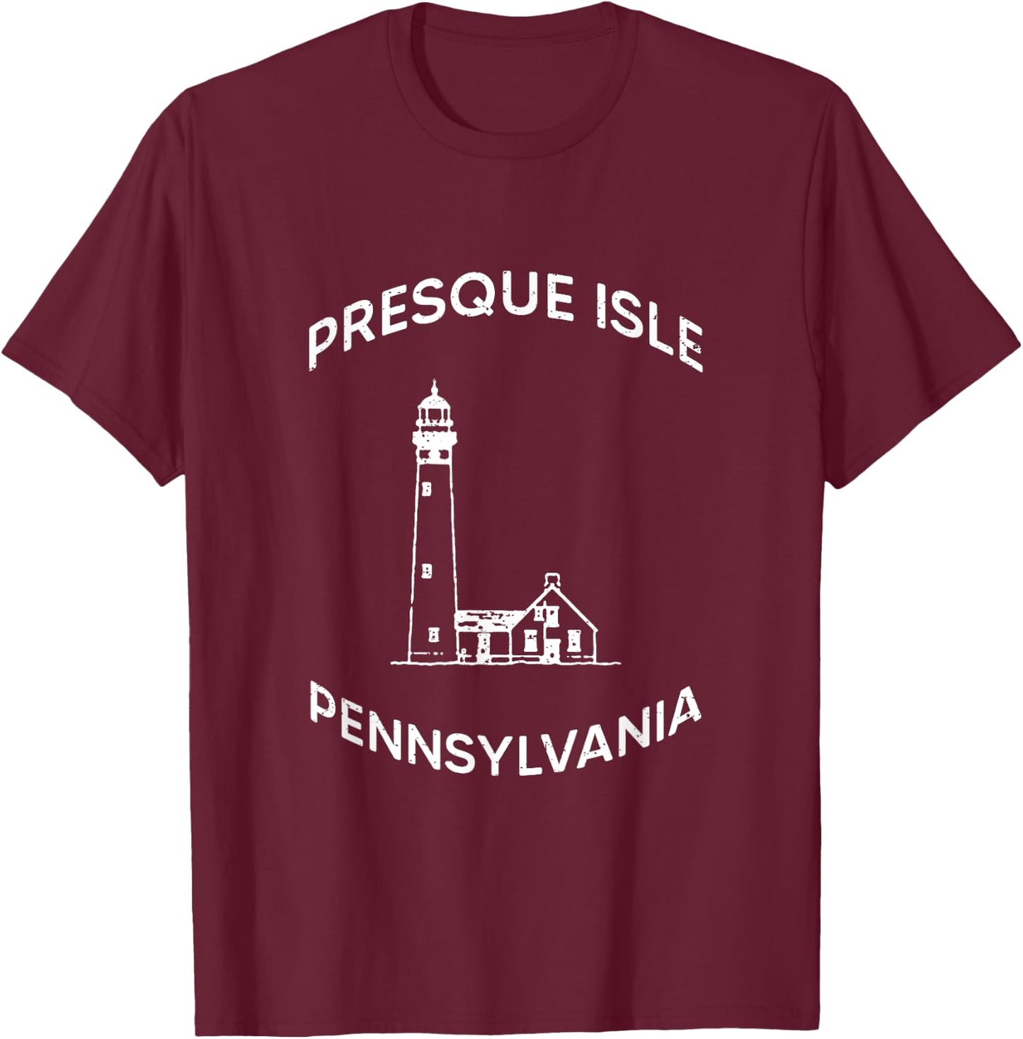 Presque Isle Lighthouse In Lake Erie Pennsylvania Souvenir T-Shirt - T-Shirt | Maroon