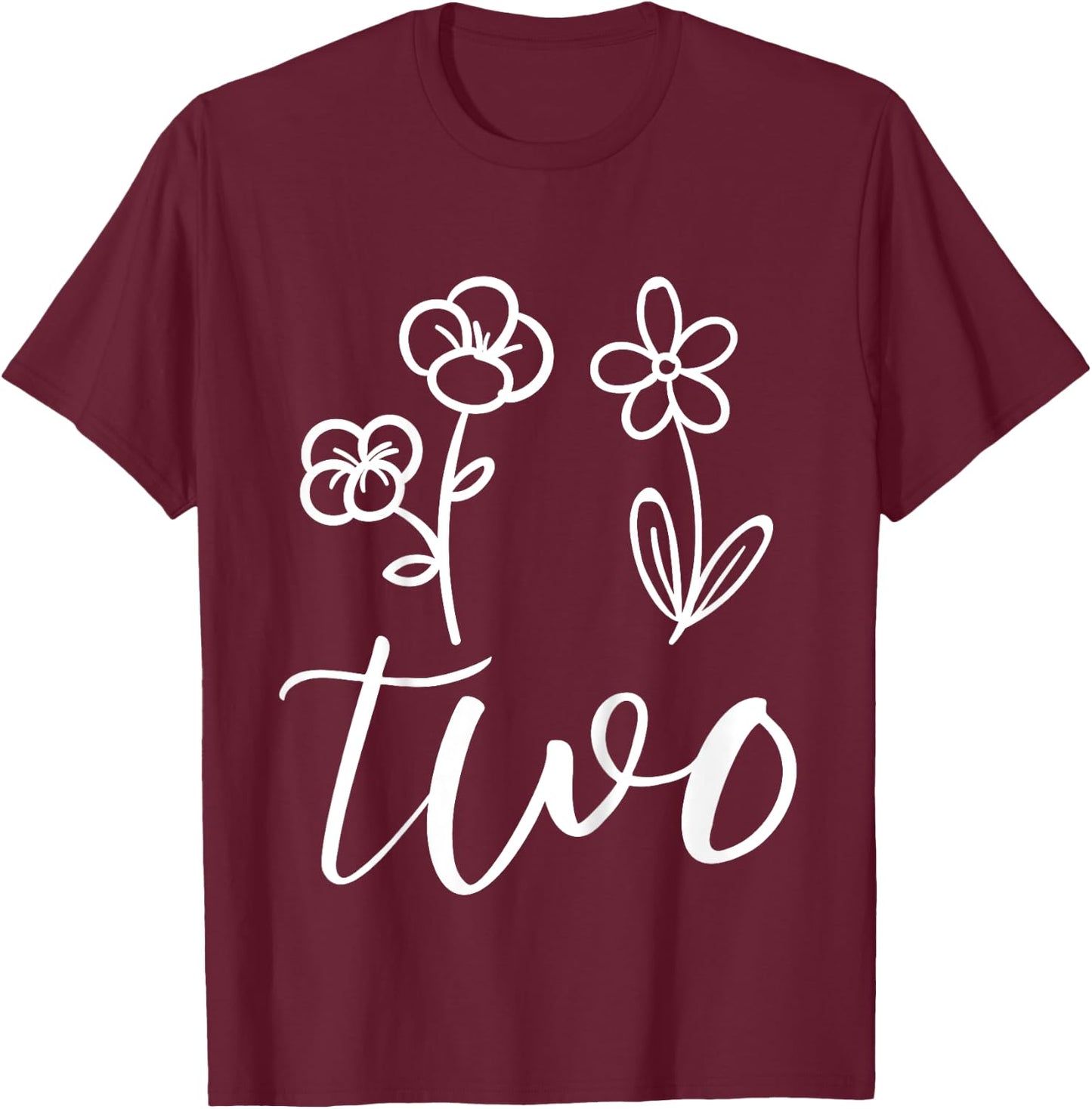 Floral Two 2 Year Old 2nd Birthday Gift Second Girl Toddler T-Shirt - T-Shirt | Maroon