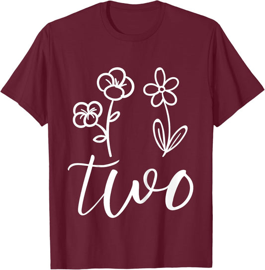 Floral Two 2 Year Old 2nd Birthday Gift Second Girl Toddler T-Shirt - T-Shirt | Maroon