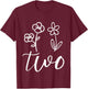 Floral Two 2 Year Old 2nd Birthday Gift Second Girl Toddler T-Shirt - T-Shirt | Maroon
