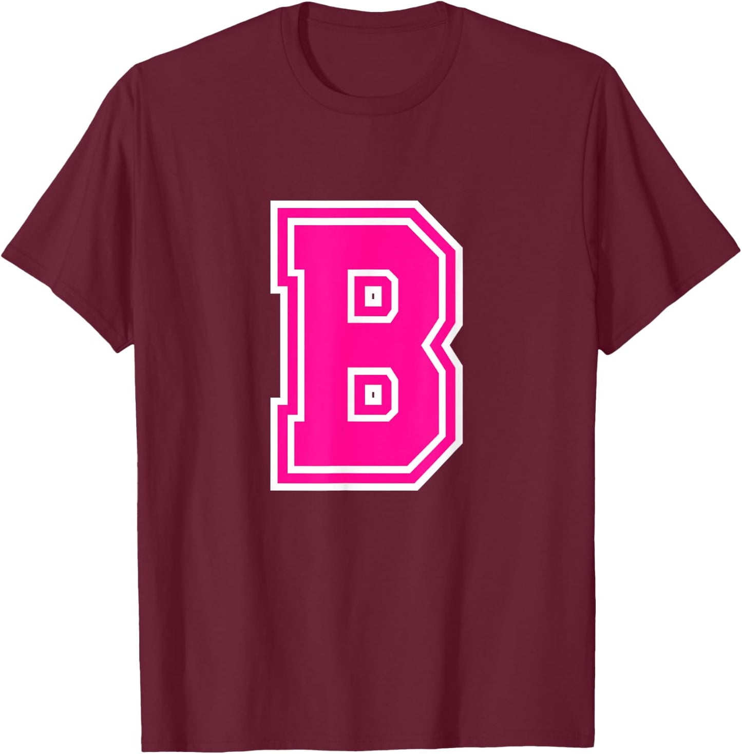 Letter B Pink Monogram Initial T-Shirt - T-Shirt | Maroon