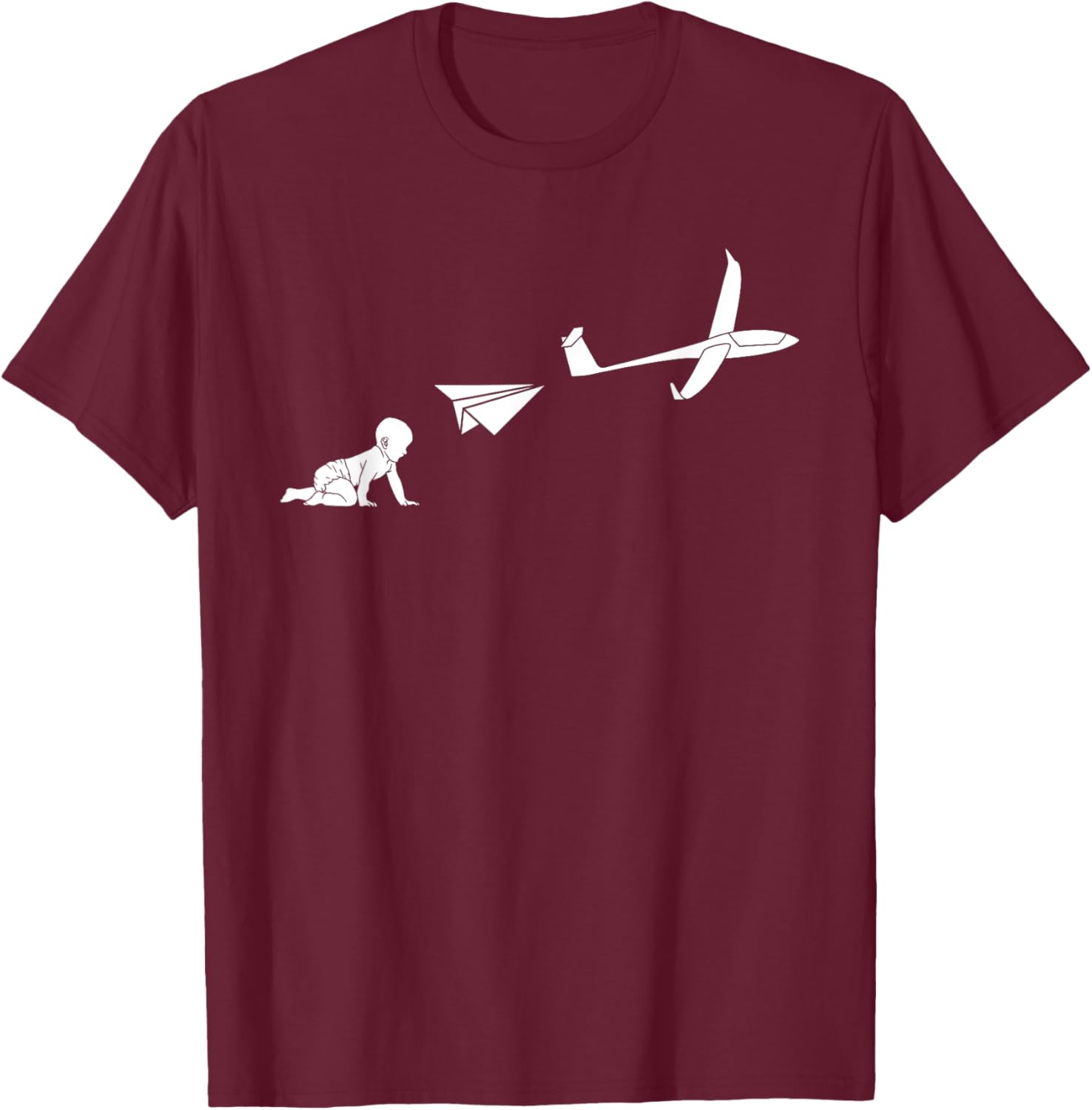Glider Evolution Funny Aviation Small Plane Pilot Pun T-Shirt - T-Shirt | Maroon