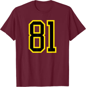 Jersey Number #81 Yellow Black Birthday Sports Number 81 T-Shirt - T-Shirt | Maroon