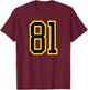 Jersey Number #81 Yellow Black Birthday Sports Number 81 T-Shirt - T-Shirt | Maroon