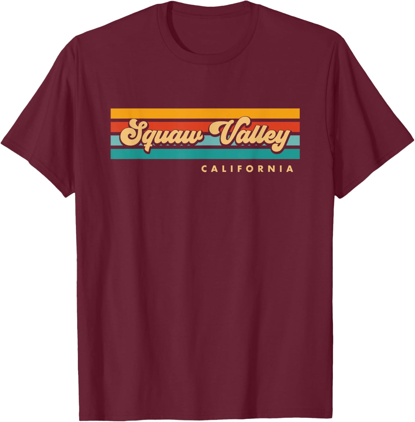 Vintage Sunset Stripes Squaw Valley, California T-Shirt - T-Shirt | Maroon