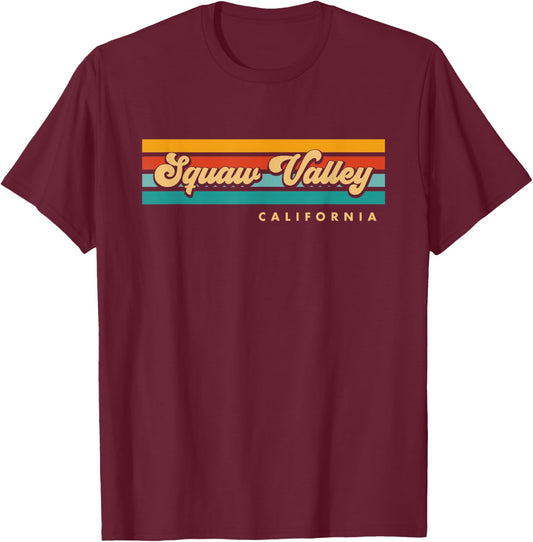 Vintage Sunset Stripes Squaw Valley, California T-Shirt - T-Shirt | Maroon