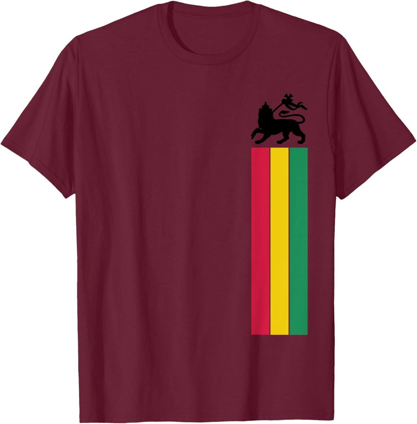 Lion of Juda Reggae Music Jamaica Ethiopian Flag T-Shirt - T-Shirt | Maroon