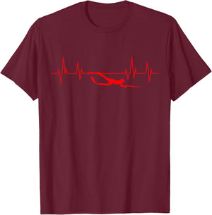 Spearfishing Heartbeat Diving Spearfisherman Hunting Sport T-Shirt - T-Shirt | Maroon