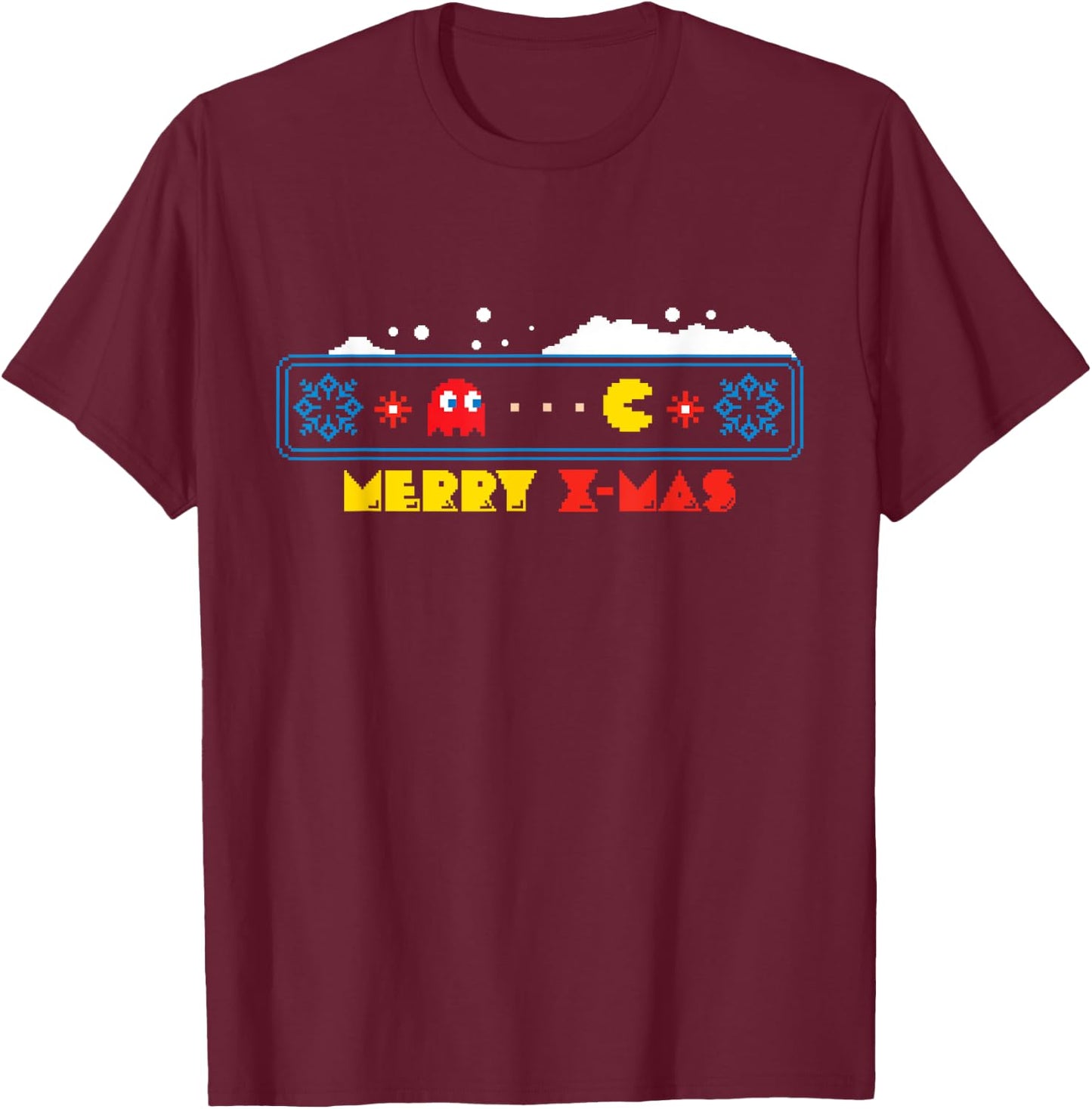 PAC-MAN Christmas T-Shirt - T-Shirt | Maroon