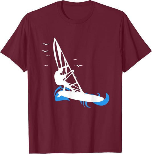 Waves Birds Windsurfing Windsurfing Surfboard T-Shirt - T-Shirt | Maroon
