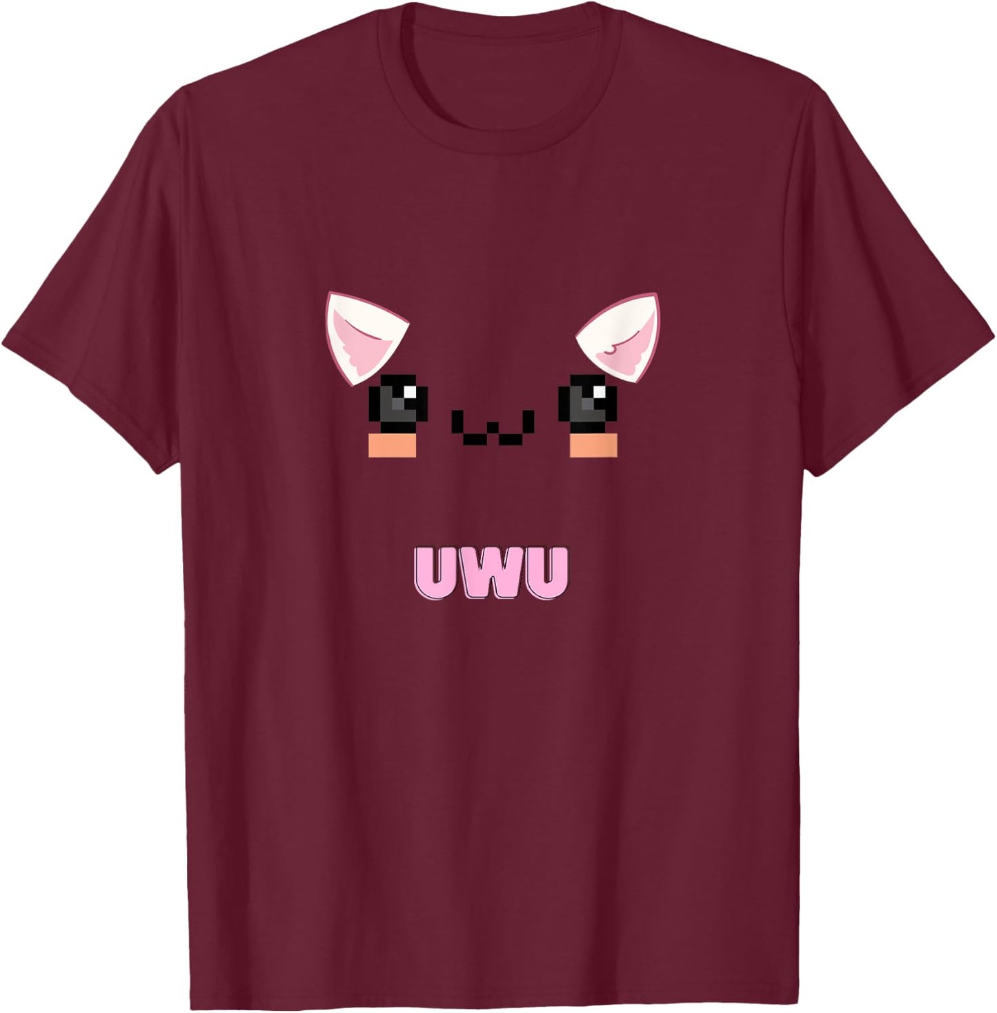 Kawaii Gamer Girl UwU with Cat Design T-Shirt - T-Shirt | Maroon