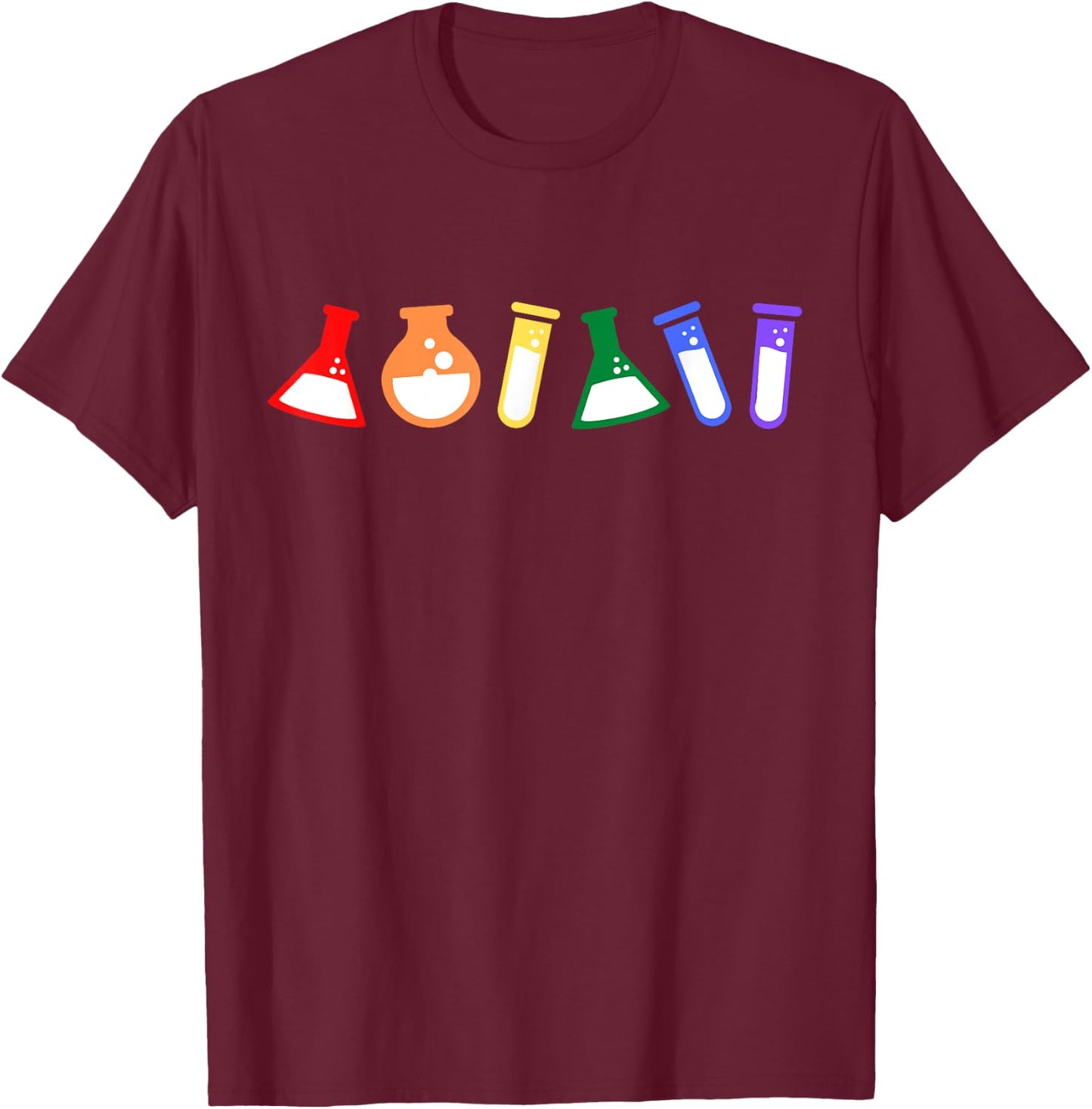 Rainbow Test Tube Beakers - Queer Scientist, Gay Scientist T-Shirt - T-Shirt | Maroon