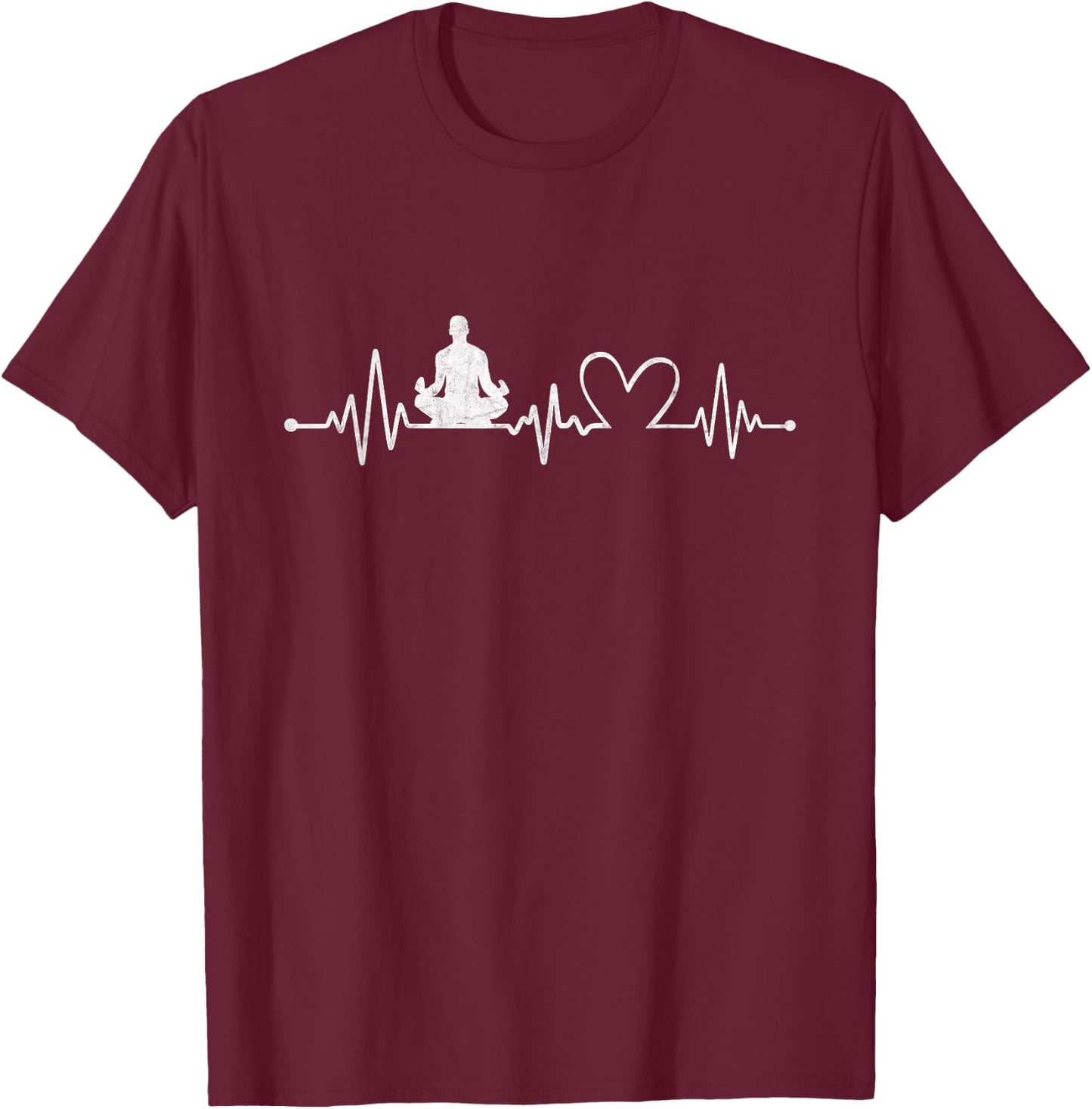 Distressed Yoga With Heartbeat Graphic Yoga Lover T-Shirt - T-Shirt | Maroon