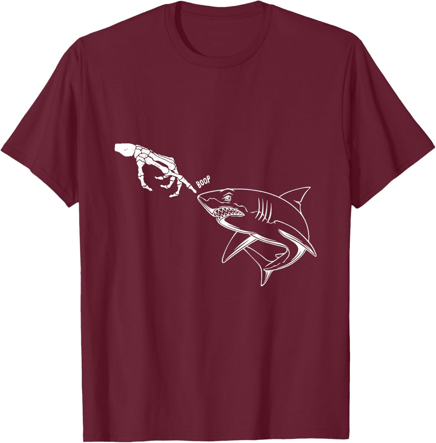 Shark Black Lover Skeleton Hand Boop Funny Halloween T-Shirt - T-Shirt | Maroon