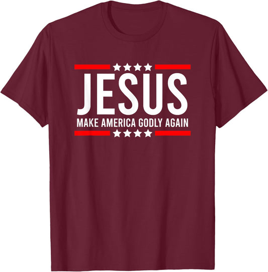 Jesus Make America Godly Again Patriotic Christian men T-Shirt - T-Shirt | Maroon