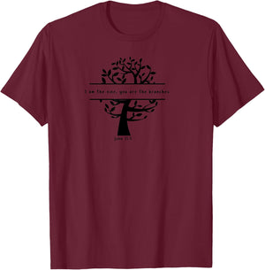 John 15:5 I Am The Vine Christian Faith Bible Tree Branches T-Shirt - T-Shirt | Maroon